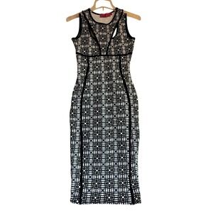Boohoo Black White Geometric Print Sleeveless Midi Dress US 4 UK 8